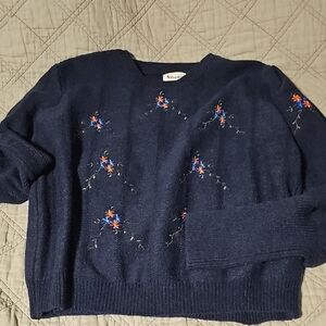 Floral Embroidered Navy Sweater